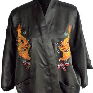 Golden Dragon Chinese Size XL Satin Robe Black